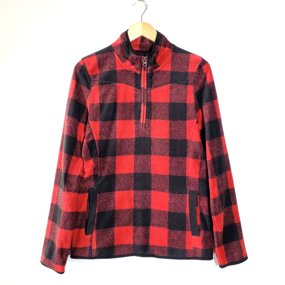 Pendleton Fleece buffalo plaid red & black 1/4 zip pill overs sweatshirt Size M